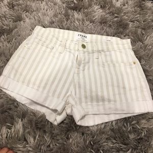 Frame Denim white n Creme striped shorts