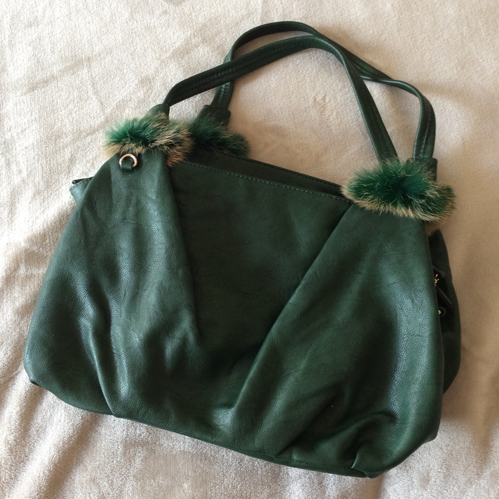 Deep Green Purse with Real Fur Accents