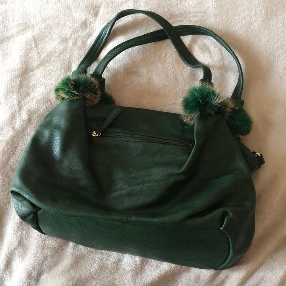 Deep Green Purse with Real Fur Accents - Picture 2 of 8
