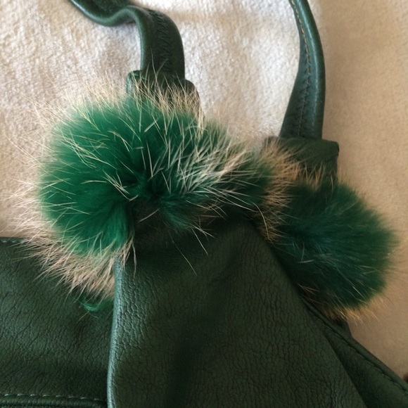 Deep Green Purse with Real Fur Accents - Picture 3 of 8