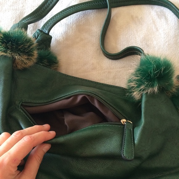 Deep Green Purse with Real Fur Accents - Picture 4 of 8