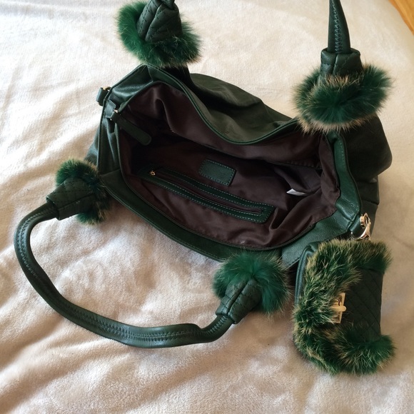 Deep Green Purse with Real Fur Accents - Picture 5 of 8