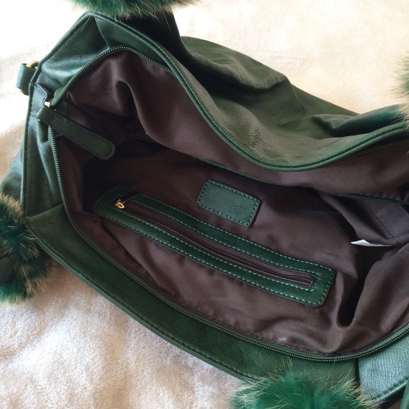 Deep Green Purse with Real Fur Accents - Picture 6 of 8