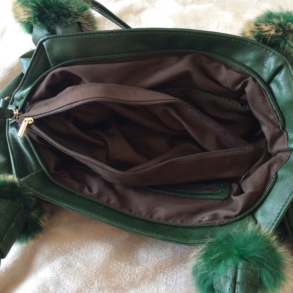 Deep Green Purse with Real Fur Accents - Picture 7 of 8