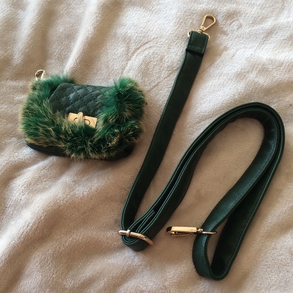 Deep Green Purse with Real Fur Accents - Picture 8 of 8