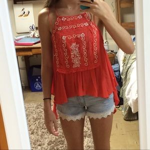 Red Embroidered Free People tank