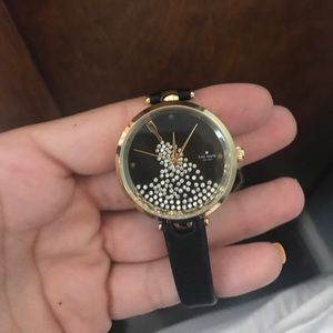 Kate spade black leather champagne watch