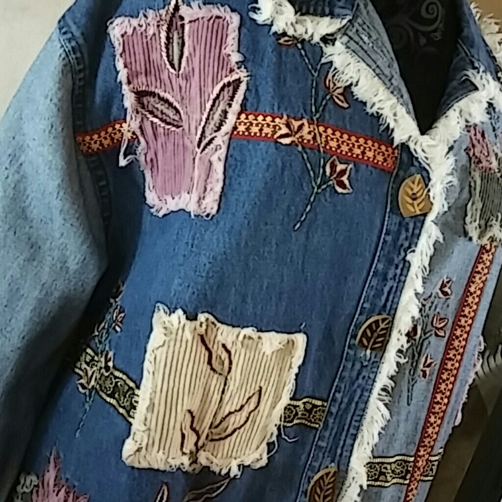 Sara Studio Plus Jean Jacket Boho Patch Work Sz 2x - image 2