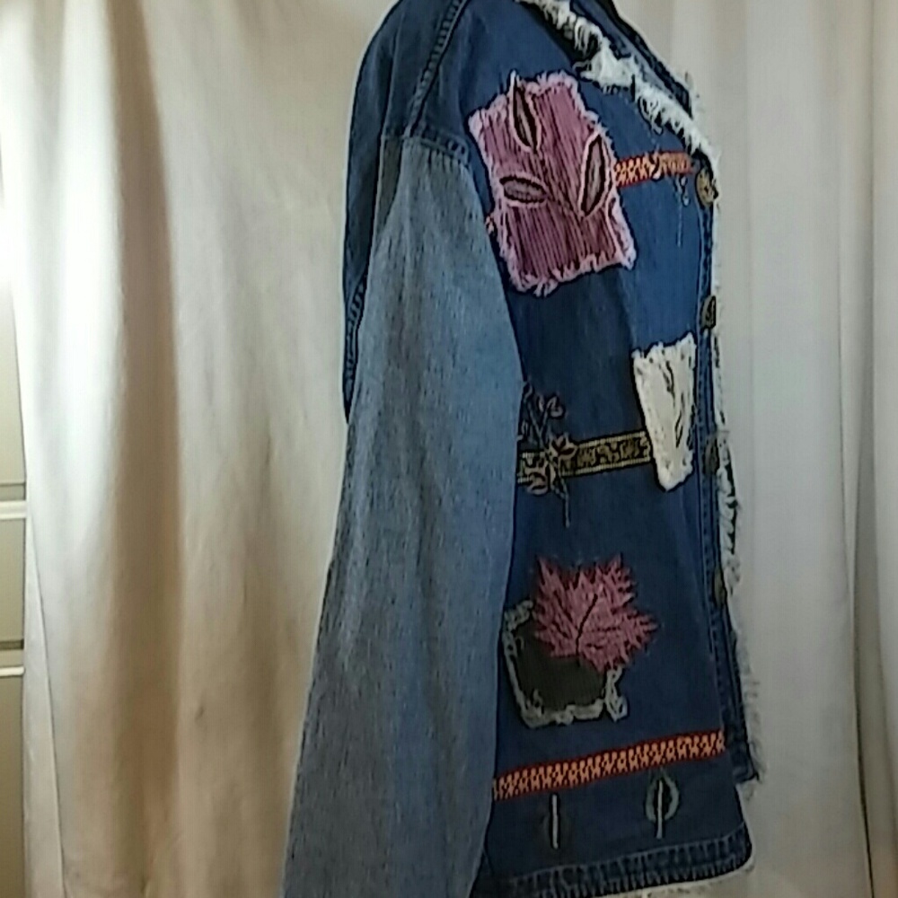 Sara Studio Plus Jean Jacket Boho Patch Work Sz 2x - image 3