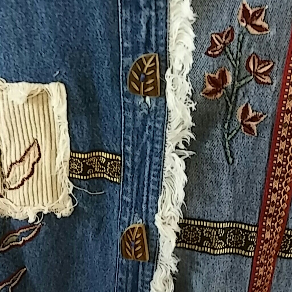 Sara Studio Plus Jean Jacket Boho Patch Work Sz 2x - image 5