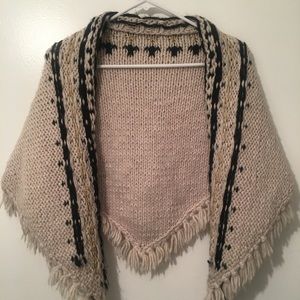 Free People Chunky Knit Fringe Shawl Sweater