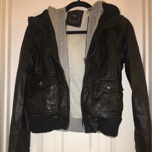 Obey Hooded Leather Jacket