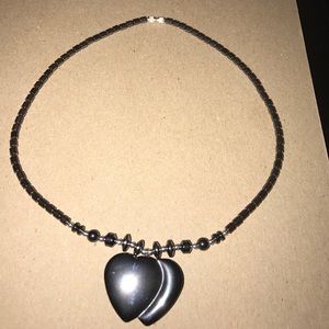 Double Heart Hematite Necklace