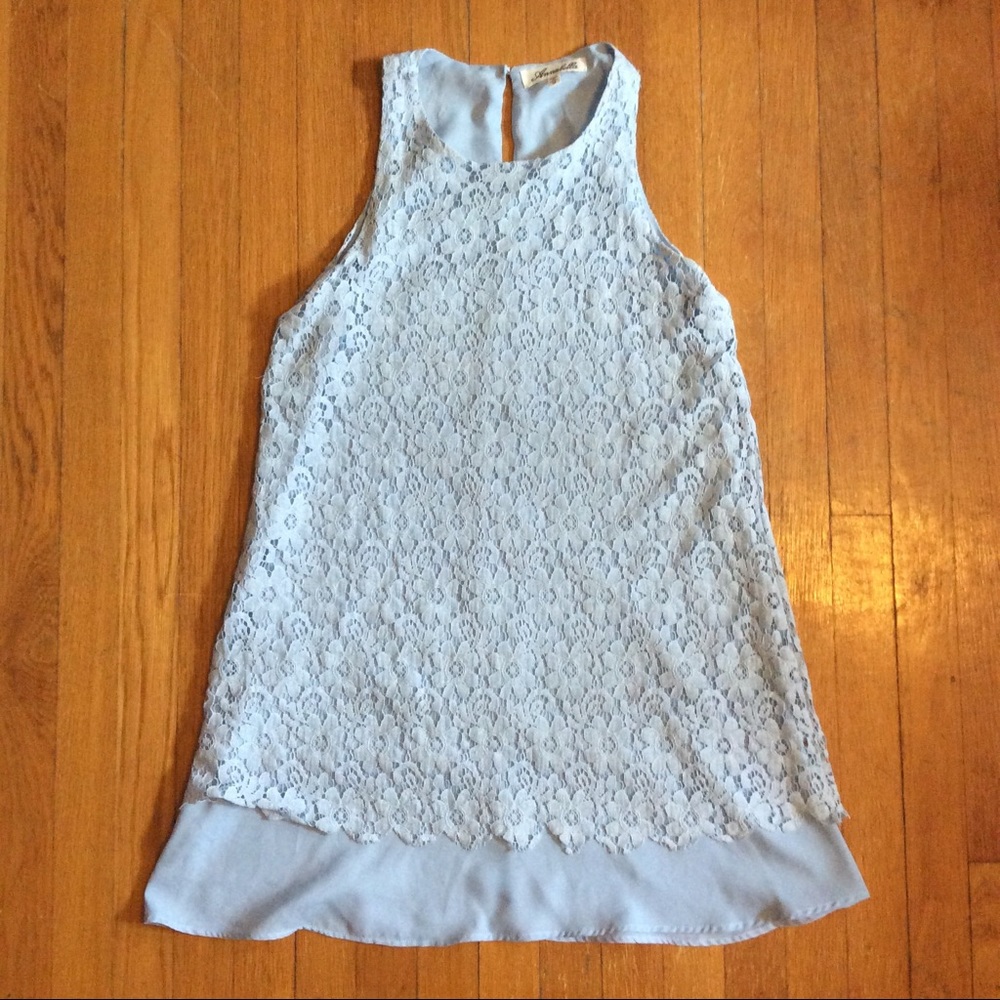 Blue lace shift dress