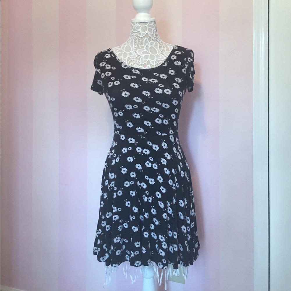 Black and white floral skater dress
