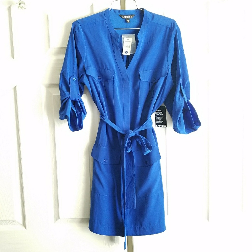 EXPRESS Military Shirt Dress in Blue