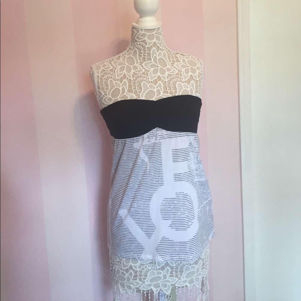 Strapless black and white stripped top