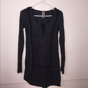 Free People Lacey Dark Gray Long Sleeved Shirt XSP
