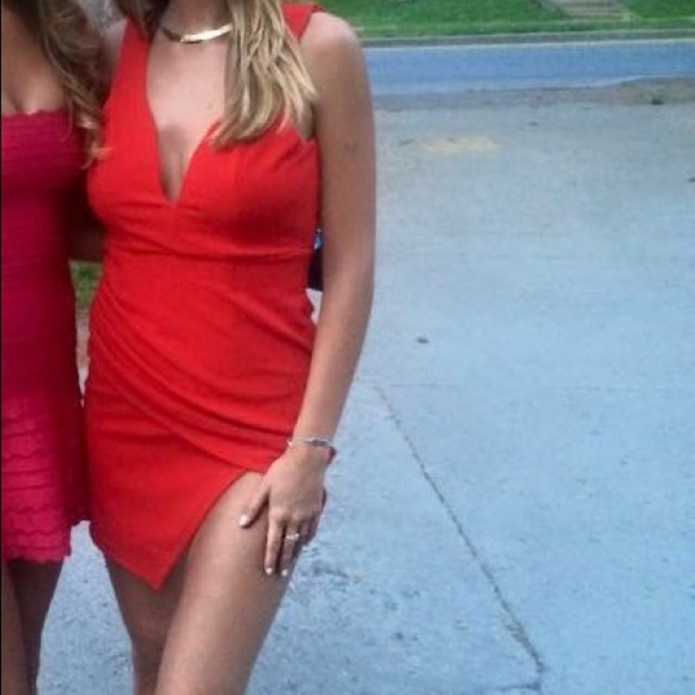 Red asymmetric mini dress