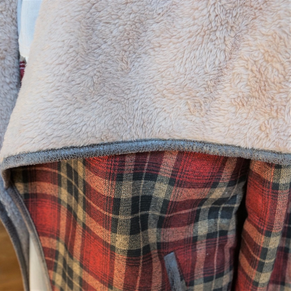 Fall Sherpa Fur Lined Plaid Jacket Coat Red - Picture 7 of 8