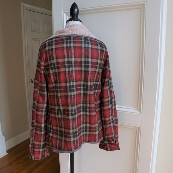 Fall Sherpa Fur Lined Plaid Jacket Coat Red - Picture 8 of 8