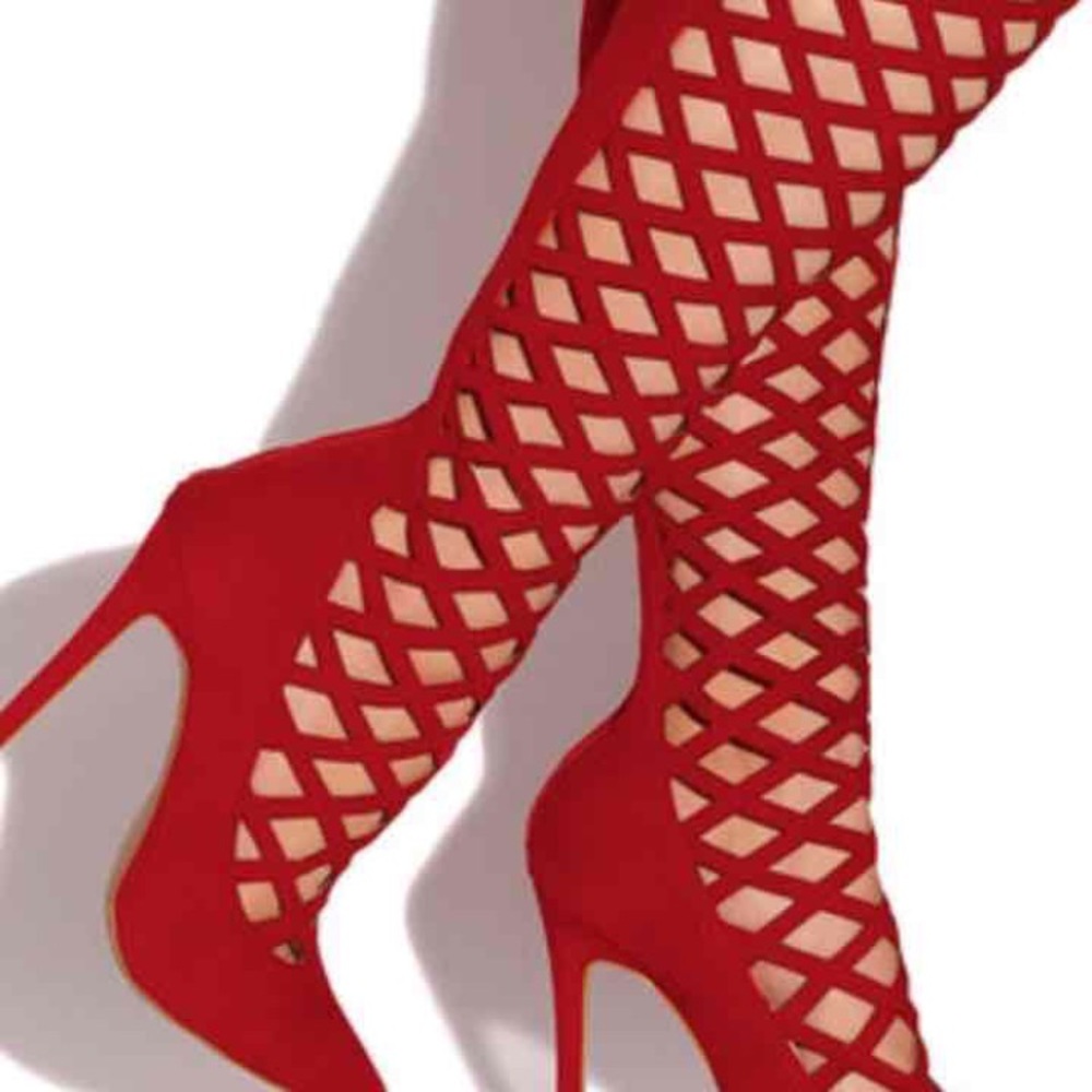 Red laser cut heels