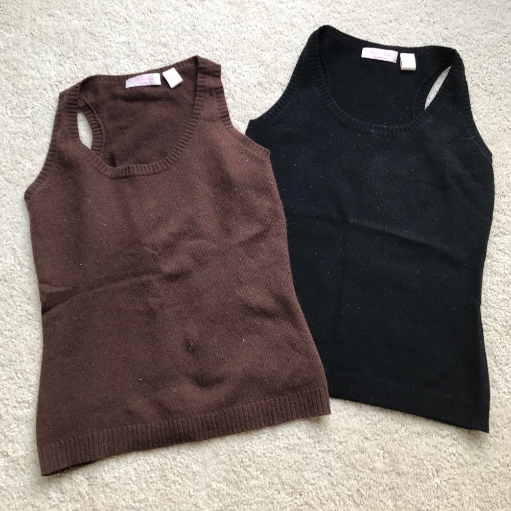 Two Malika Cashmere shell sweaters