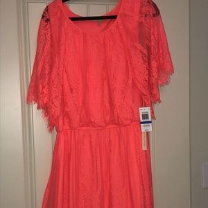 Bright Coral Flutter Sleeve Dress