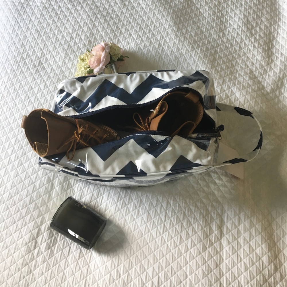 Navy and White Shoe Bag