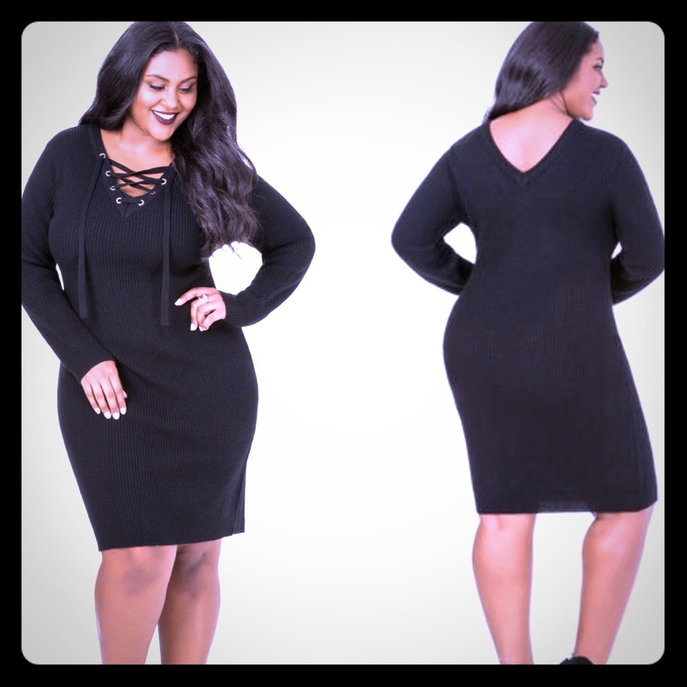 Lace-Up Bodycon Sweater Dress