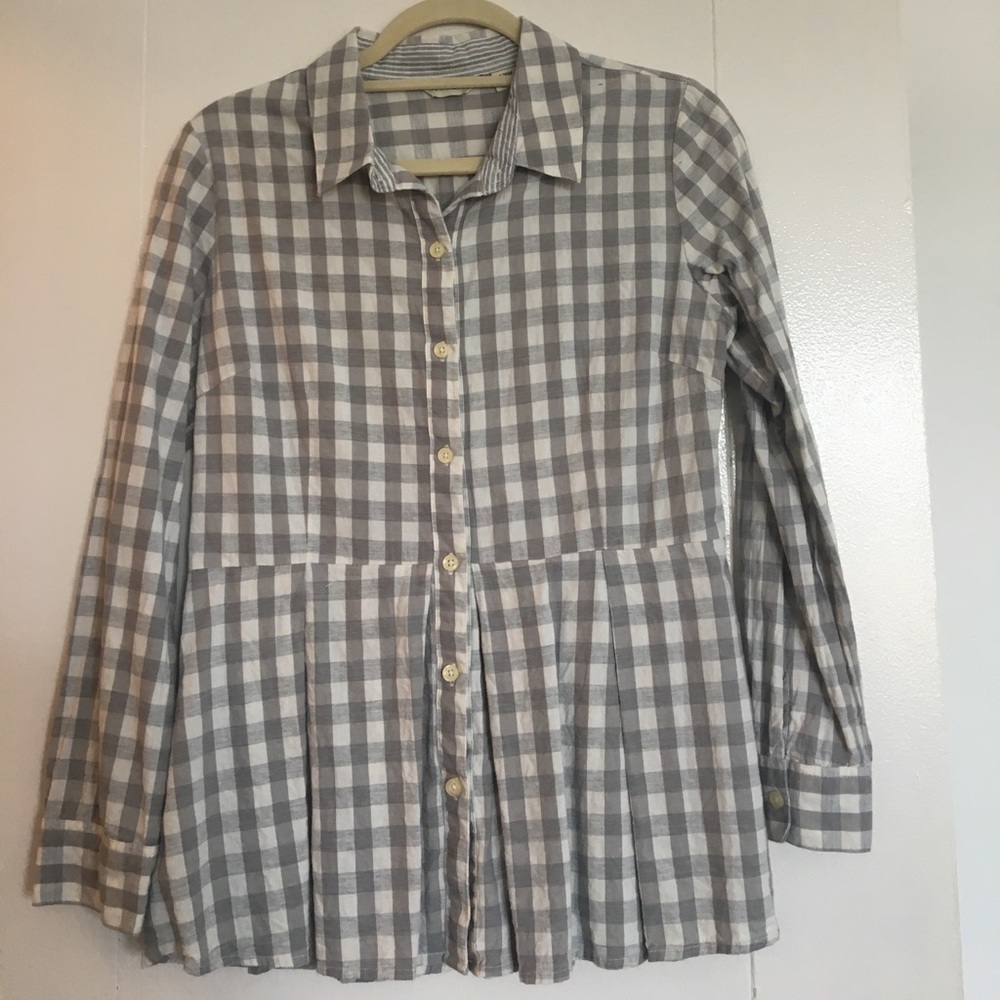 ANTHROPOLOGIE Checkered Button-Up W/Peplum Detail