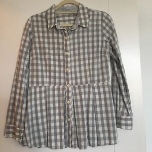 ANTHROPOLOGIE Checkered Button-Up W/Peplum Detail