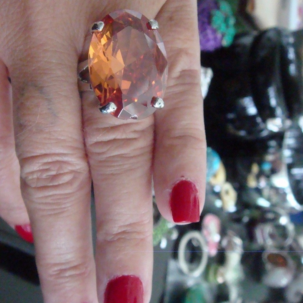 HUGE APPROX 30 CTW SOLITAIRE DARK APRICOT RING