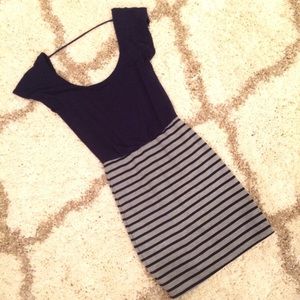 Navy blue and gray fitted dress
