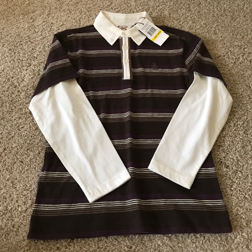 Long sleeve polo shirt in brown/beige by Penguin