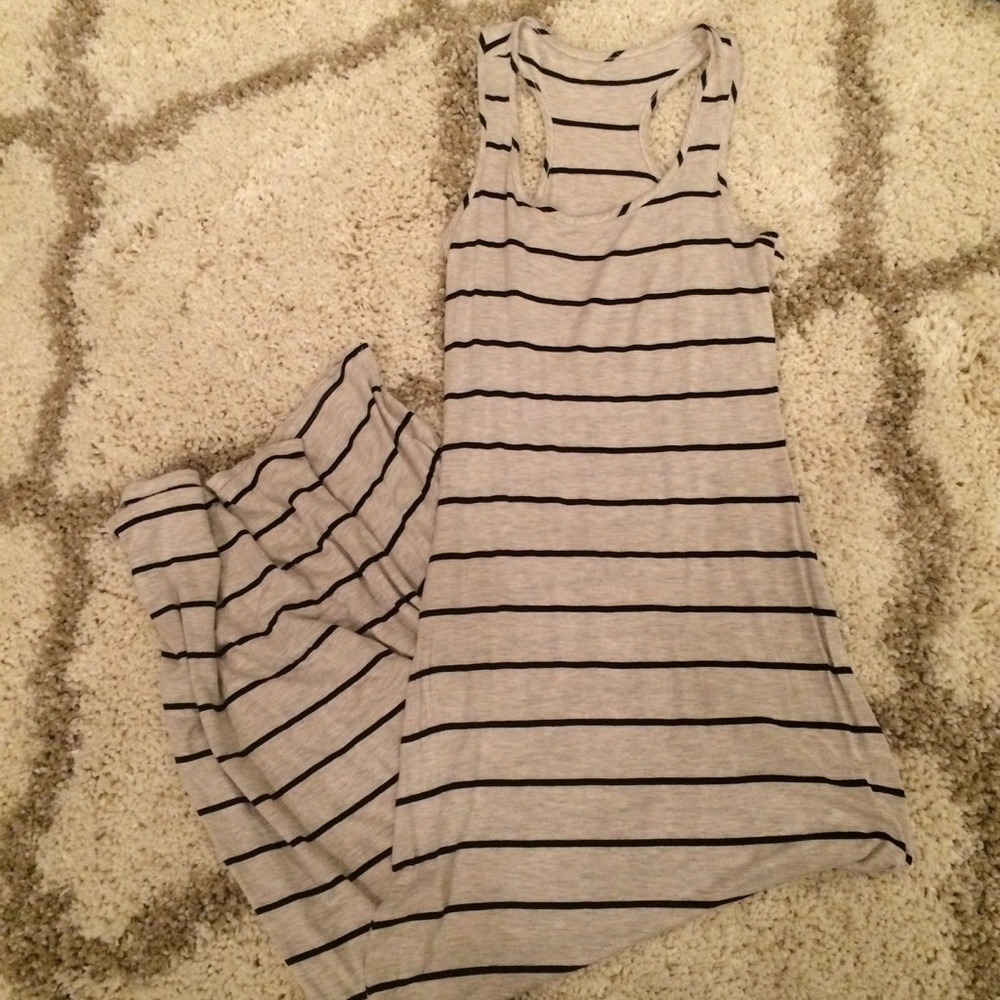 Light gray and black striped maxi dress