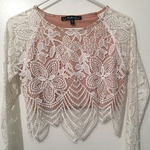 For Love and Lemons "Guava" Lace Crop Top Small