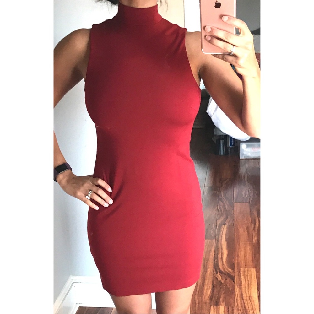 Bright side Boutique red dress with turtle neck