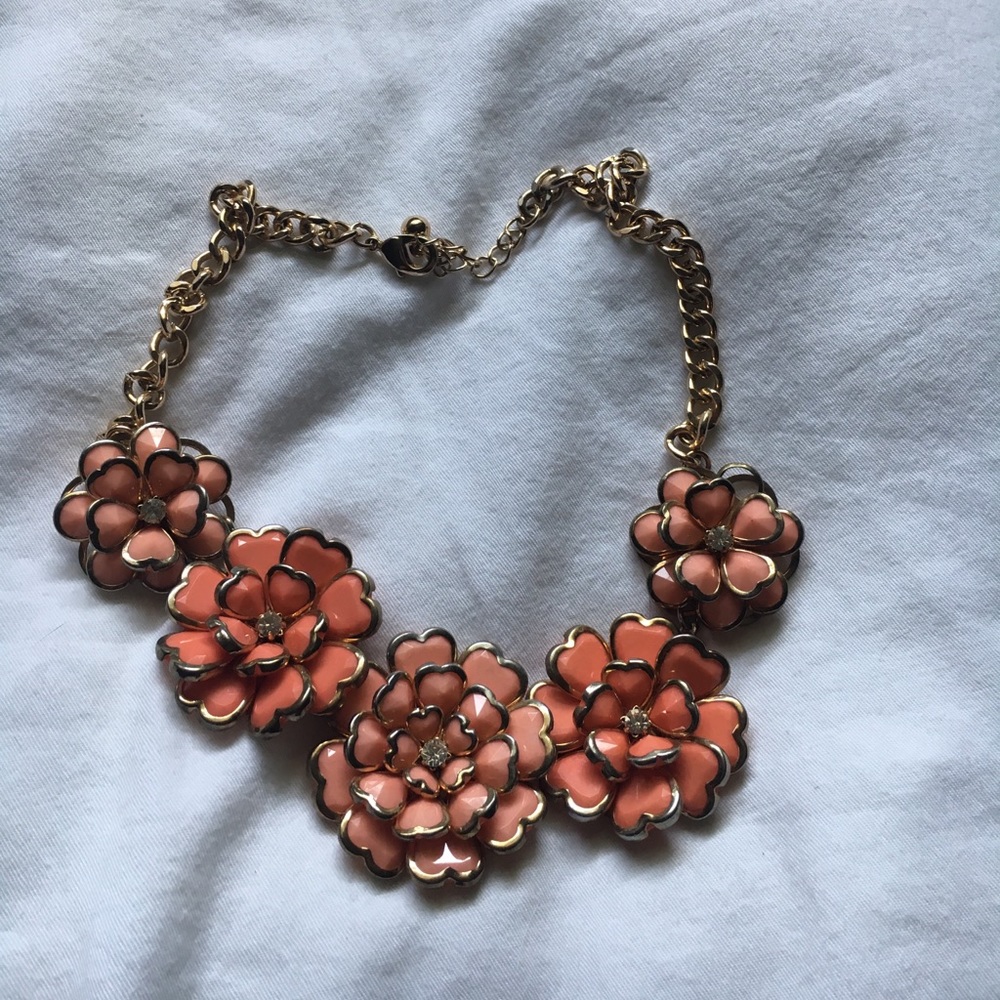 Pink Flower Necklace w/ gold chain