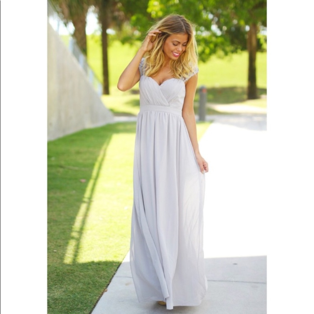 Grey lace and chiffon bridesmaid dress