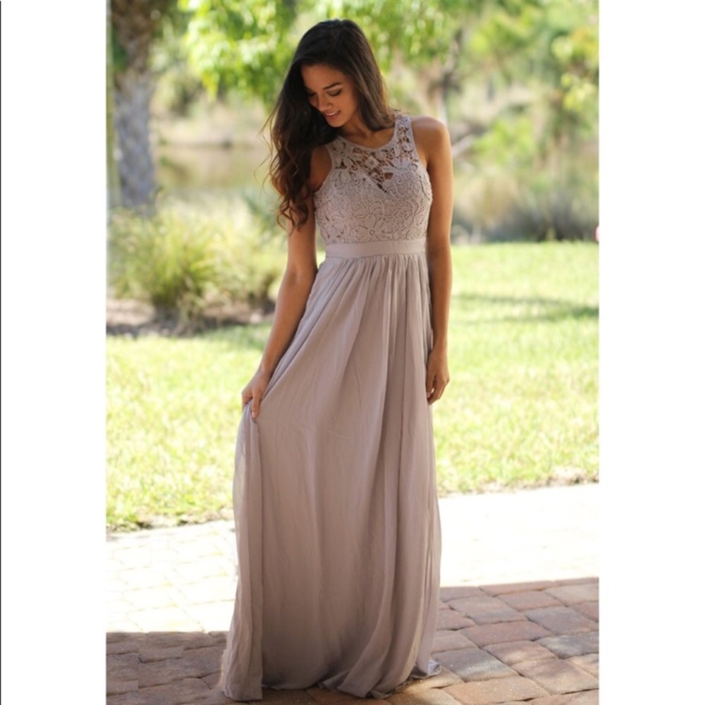 Grey maxi dress lace bodice