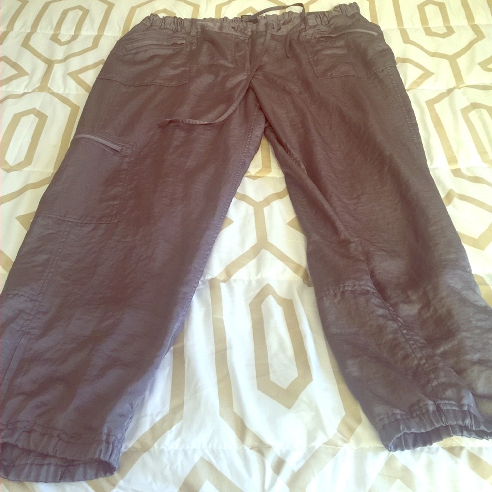 Gray satin cargo pants