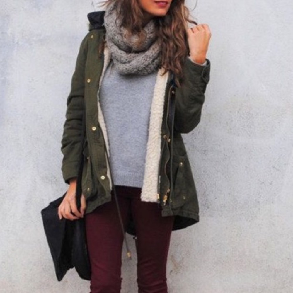 Zara trafaluc green parka coat