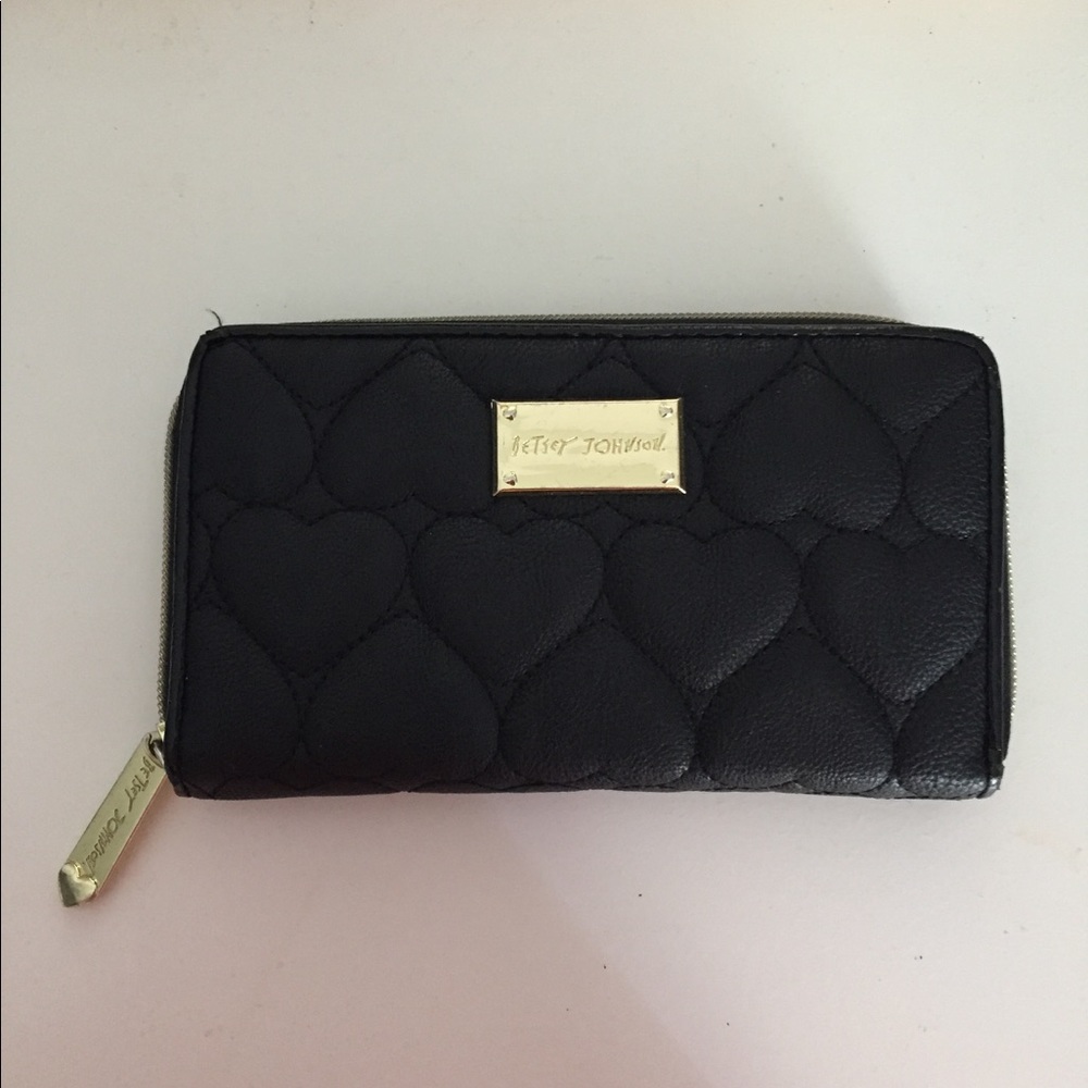 Black Quilted Hearts Betsey Johnson Long Wallet