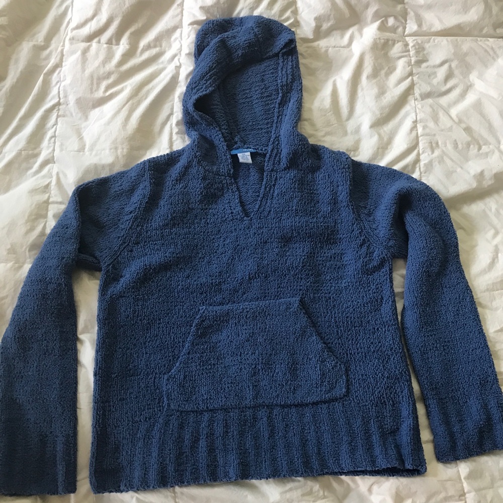 Blue Hooded Pullover Sweater