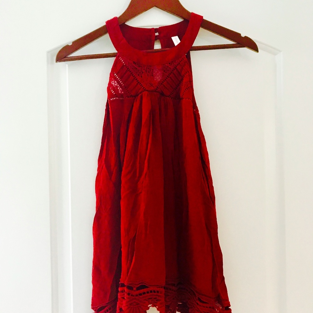 Red High Neck Blouse