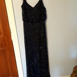 Navy Beaded Floor Length Dress