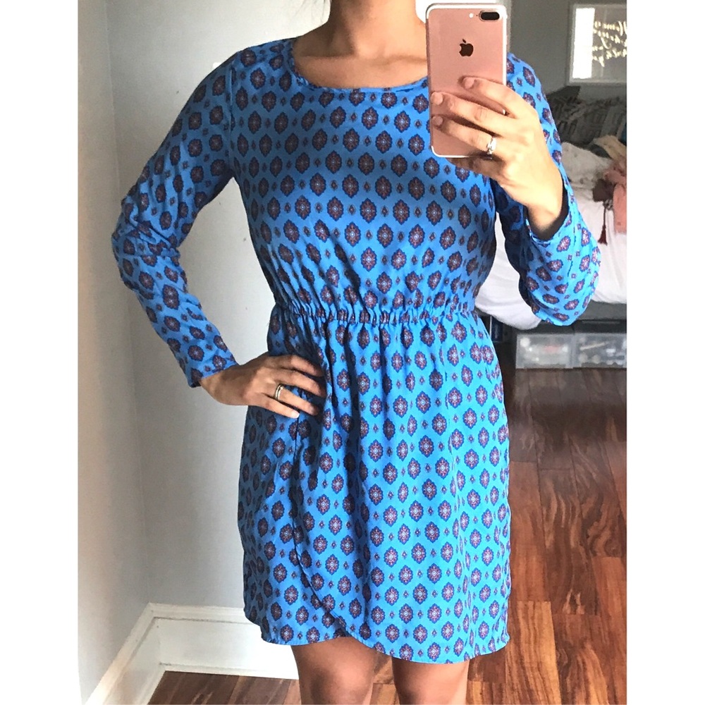 J.Crew patterned long sleeve dress w/ cinchd waist