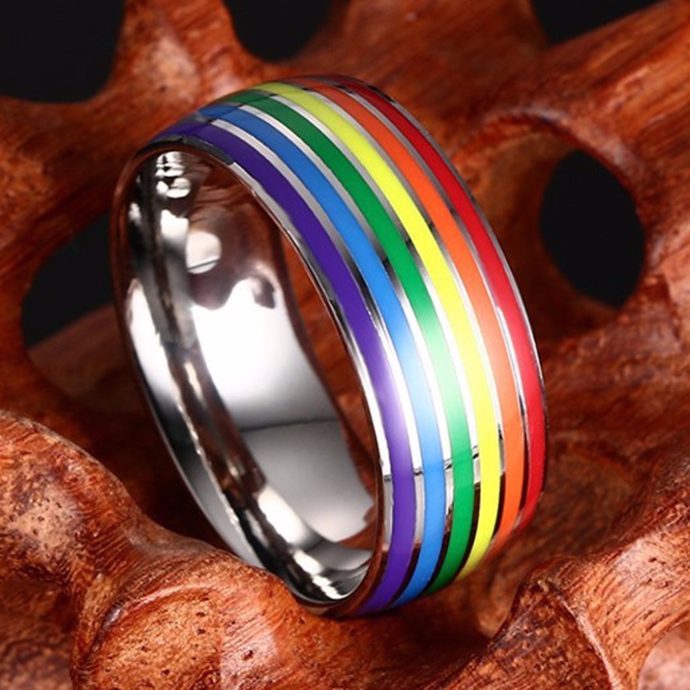 Gay Pride Ring Rainbow  SILVER RING MEN WOMEN