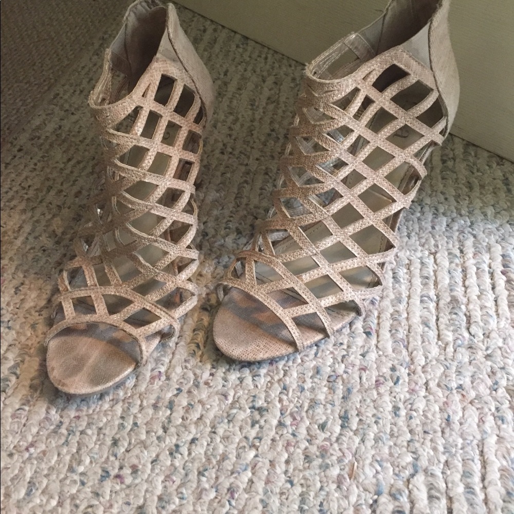 Nude caged heels